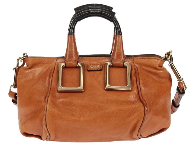 Chloé Bolsa de mão em couro Chloe Etel 2 vias marrom ouro Auth BA9170 Dourado - vista 2