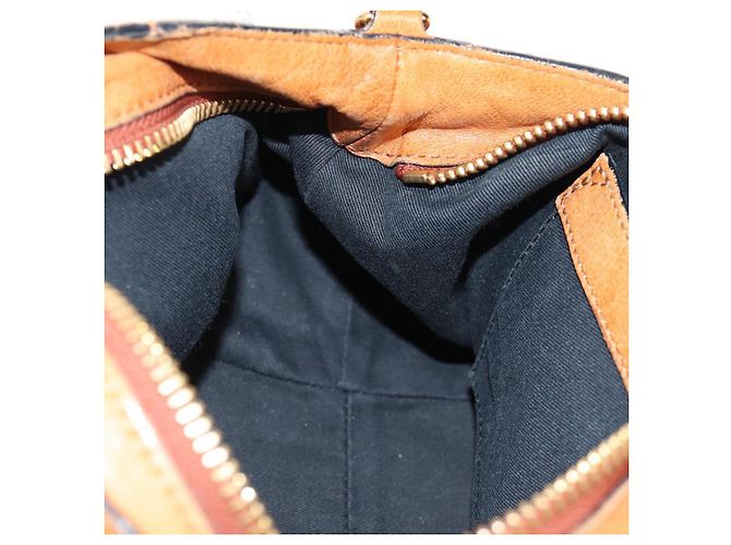 Chloé Bolsa de mão em couro Chloe Etel 2 vias marrom ouro Auth BA9170 Dourado - vista 22