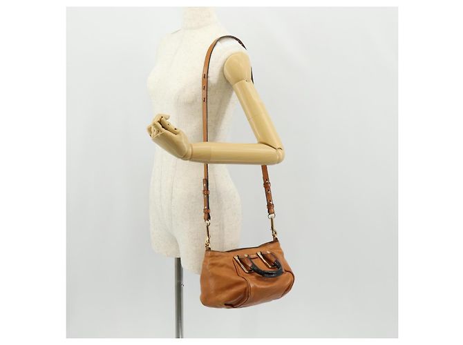 Chloé Bolsa de mão em couro Chloe Etel 2 vias marrom ouro Auth BA9170 Dourado - vista 24