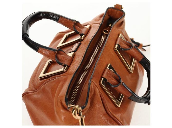 Chloé Bolsa de mão em couro Chloe Etel 2 vias marrom ouro Auth BA9170 Dourado - vista 6