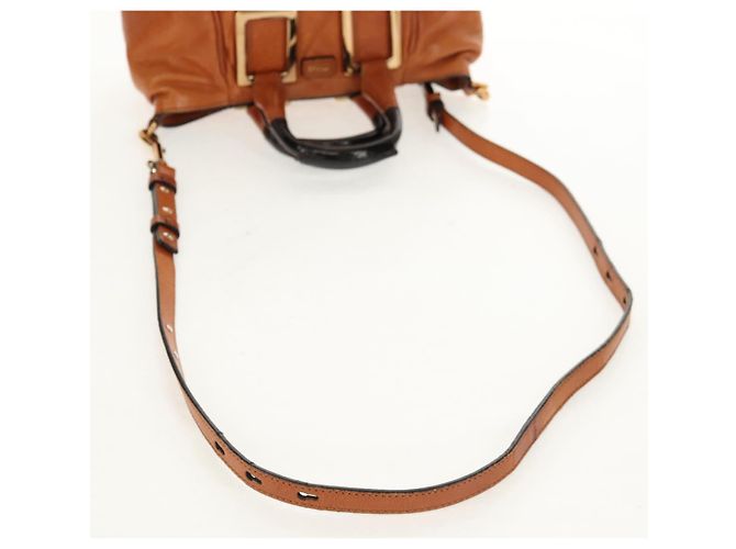 Chloé Bolsa de mão em couro Chloe Etel 2 vias marrom ouro Auth BA9170 Dourado - vista 9