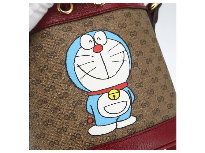 Borsa a Spalla Gucci Micro GG Supreme Doraemon in PVC Beige 647801 Auth 159307SAM D'oro - vista 14