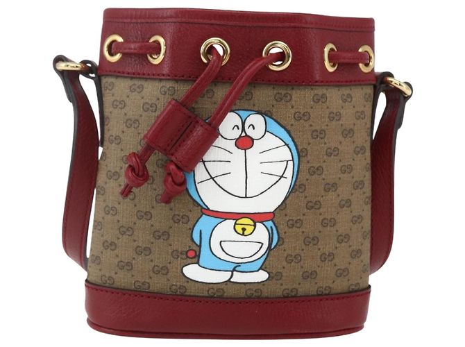 Borsa a Spalla Gucci Micro GG Supreme Doraemon in PVC Beige 647801 Auth 159307SAM D'oro - vista 2