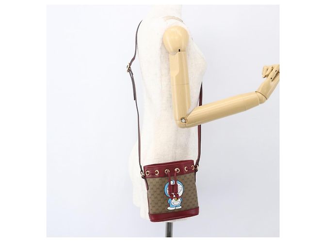 Borsa a Spalla Gucci Micro GG Supreme Doraemon in PVC Beige 647801 Auth 159307SAM D'oro - vista 20