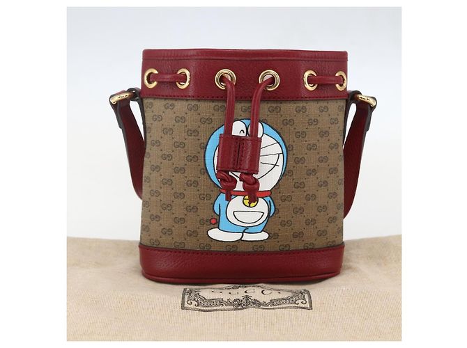 Borsa a Spalla Gucci Micro GG Supreme Doraemon in PVC Beige 647801 Auth 159307SAM D'oro - vista 21