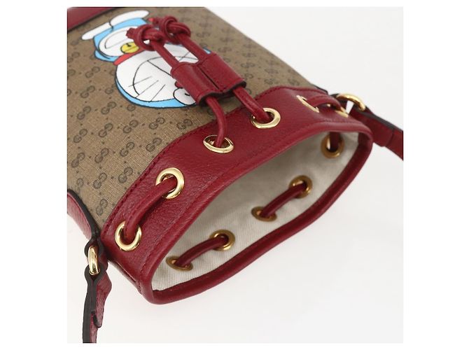 Borsa a Spalla Gucci Micro GG Supreme Doraemon in PVC Beige 647801 Auth 159307SAM D'oro - vista 6