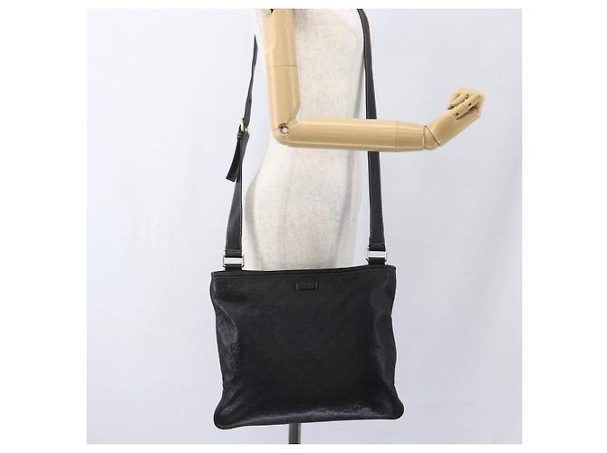 GUCCI GG Canvas Guccissima Shoulder Bag Leather Black Gold 201446 Auth BA9030 Golden - view 23