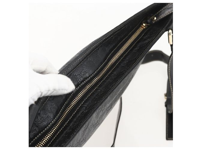 GUCCI GG Canvas Guccissima Shoulder Bag Leather Black Gold 201446 Auth BA9030 Golden - view 6