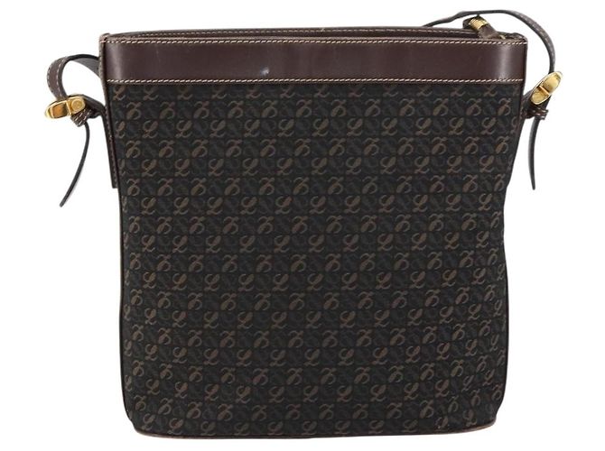 LOEWE Borsa a Spalla Anagramma Nylon Marrone Oro Auth 160683 D'oro - vista 2
