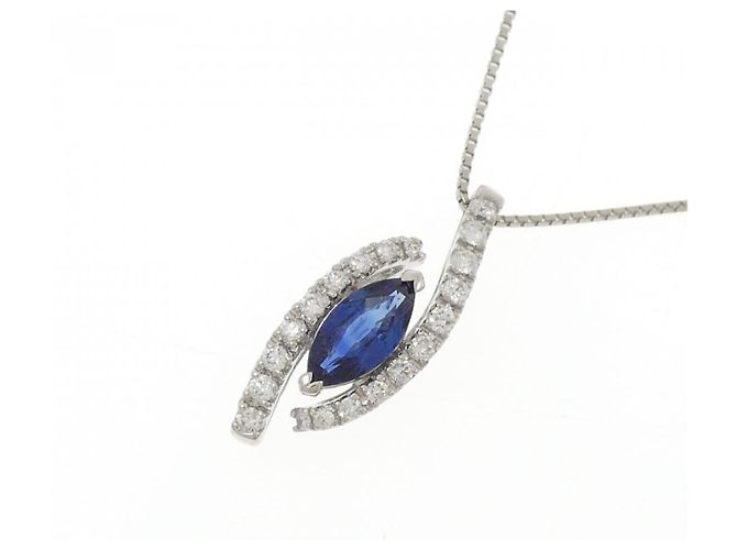 Autre Marque Collana in Zaffiro e Diamante Pt900/Pt850 Argento - vista 3
