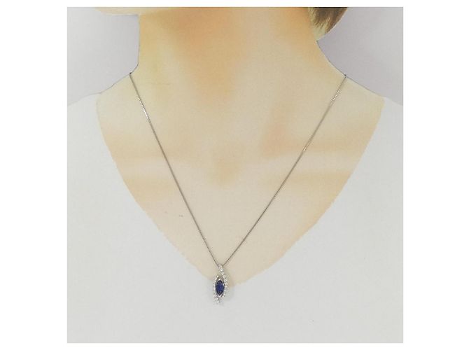 Autre Marque Collana in Zaffiro e Diamante Pt900/Pt850 Argento - vista 6