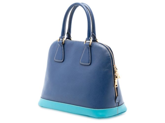 Prada Blue Bicolor Saffiano Lux Promenade Dome Handtasche Blau Dunkelblau - Ansicht 2