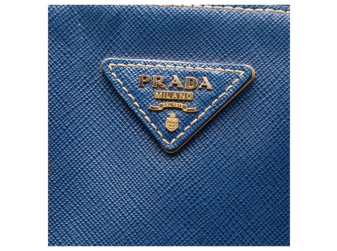 Prada Blue Bicolor Saffiano Lux Promenade Dome Handtasche Blau Dunkelblau - Ansicht 5