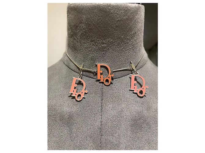 Set Dior Collana e Orecchini Logo Monogramma Rosa Argentato Argento - vista 4