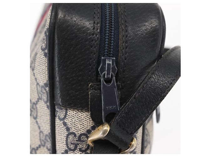 GUCCI GG Supreme Sherry Line Shoulder Bag PVC Navy Gold 010 378 Auth ka1129 Golden Navy blue - view 10