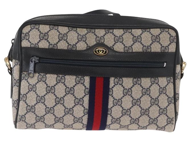 GUCCI GG Supreme Sherry Line Shoulder Bag PVC Navy Gold 010 378 Auth ka1129 Golden Navy blue - view 13