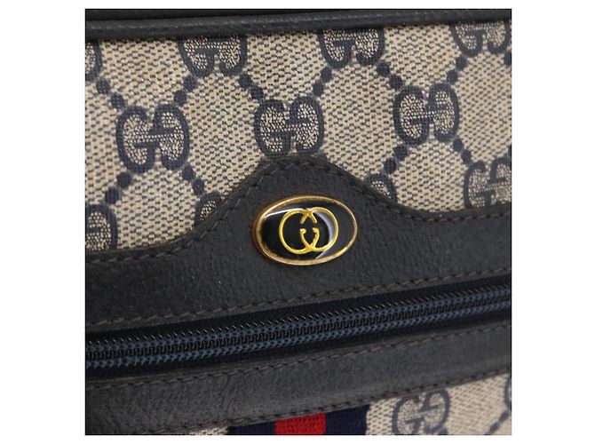 GUCCI GG Supreme Sherry Line Shoulder Bag PVC Navy Gold 010 378 Auth ka1129 Golden Navy blue - view 18