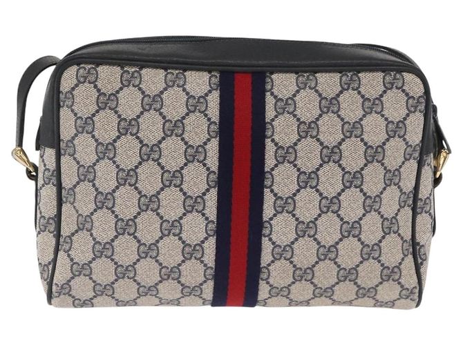 GUCCI GG Supreme Sherry Line Shoulder Bag PVC Navy Gold 010 378 Auth ka1129 Golden Navy blue - view 2