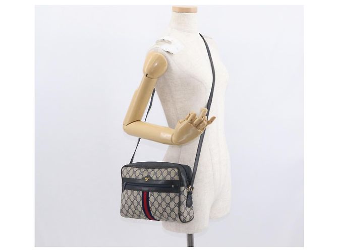 GUCCI GG Supreme Sherry Line Shoulder Bag PVC Navy Gold 010 378 Auth ka1129 Golden Navy blue - view 24
