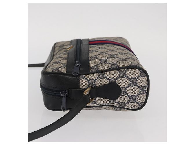 GUCCI GG Supreme Sherry Line Shoulder Bag PVC Navy Gold 010 378 Auth ka1129 Golden Navy blue - view 4