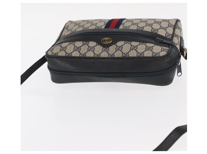 GUCCI GG Supreme Sherry Line Shoulder Bag PVC Navy Gold 010 378 Auth ka1129 Golden Navy blue - view 6