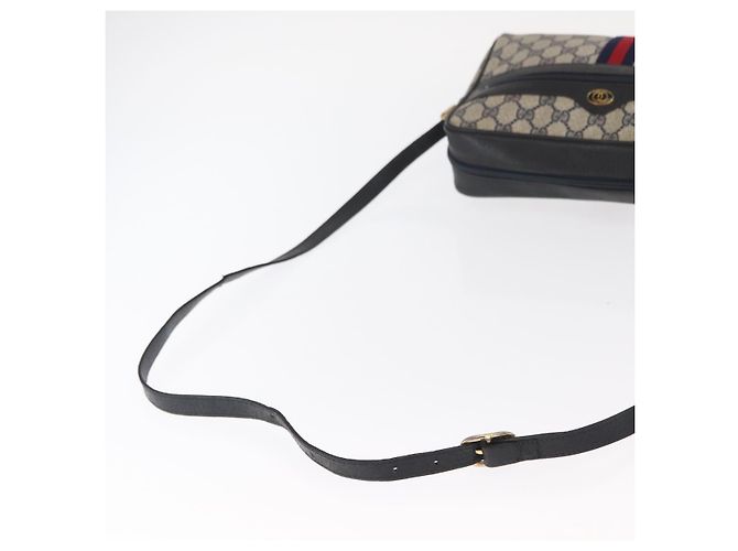 GUCCI GG Supreme Sherry Line Shoulder Bag PVC Navy Gold 010 378 Auth ka1129 Golden Navy blue - view 7