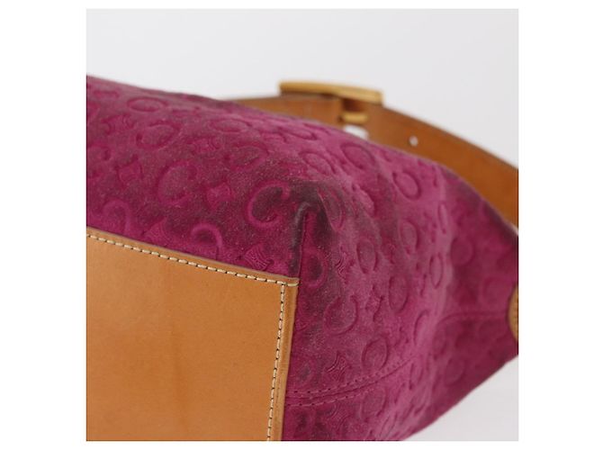 Céline Borsa a spalla in tela Macadam C di CELINE in suede rosa e oro Auth BA9043 D'oro - vista 14