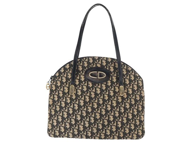 Borsa a mano in tela Trotter Christian Dior blu navy oro Auth 160843 D'oro - vista 13