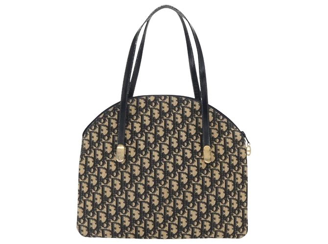 Borsa a mano in tela Trotter Christian Dior blu navy oro Auth 160843 D'oro - vista 2