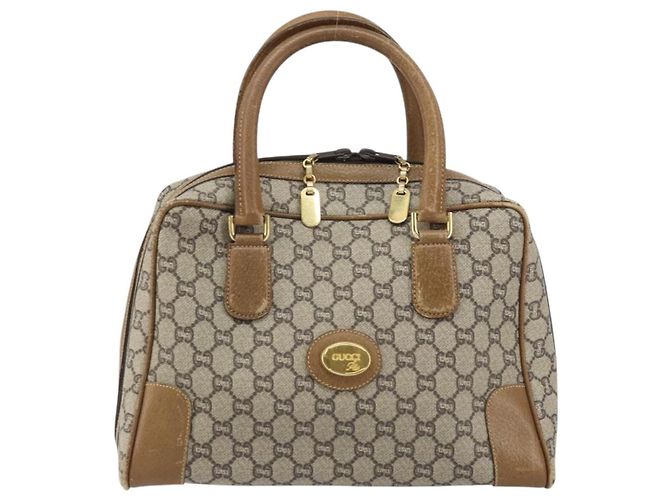 Borsa Boston GUCCI GG Plus Supreme PVC Beige Oro Auth 160615 D'oro - vista 13