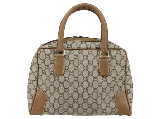 Borsa Boston GUCCI GG Plus Supreme PVC Beige Oro Auth 160615 D'oro - vista 2