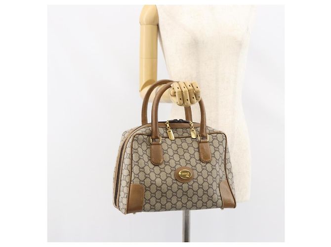 Borsa Boston GUCCI GG Plus Supreme PVC Beige Oro Auth 160615 D'oro - vista 23