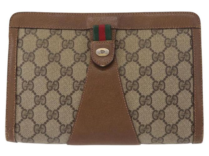 GUCCI GG Supreme Web Sherry Line Clutch Bag PVC Beige Rosso 89 01 032 Auth 157755 - vista 13
