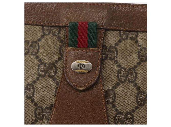 GUCCI GG Supreme Web Sherry Line Clutch Bag PVC Beige Rosso 89 01 032 Auth 157755 - vista 17