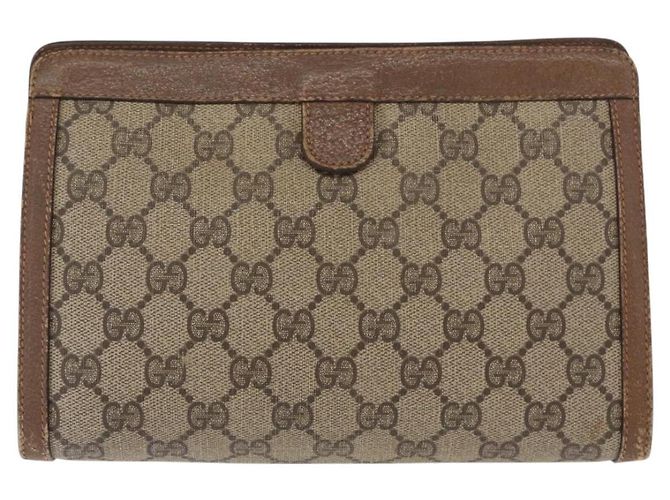 GUCCI GG Supreme Web Sherry Line Clutch Bag PVC Beige Rosso 89 01 032 Auth 157755 - vista 2