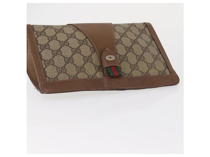 GUCCI GG Supreme Web Sherry Line Clutch Bag PVC Beige Rosso 89 01 032 Auth 157755 - vista 5