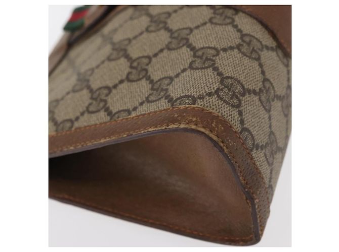 GUCCI GG Supreme Web Sherry Line Clutch Bag PVC Beige Rosso 89 01 032 Auth 157755 - vista 8