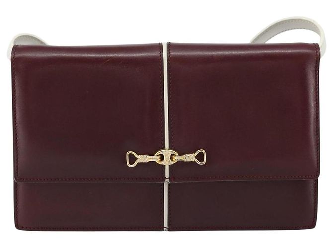 Céline Borsa a Spalla CELINE Macadam Horsebit in Pelle Bordeaux Oro Auth 157361 D'oro Bordò - vista 13