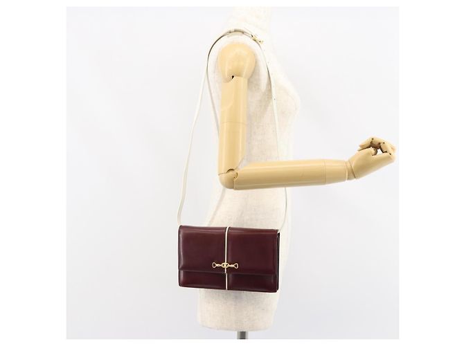 Céline Borsa a Spalla CELINE Macadam Horsebit in Pelle Bordeaux Oro Auth 157361 D'oro Bordò - vista 21