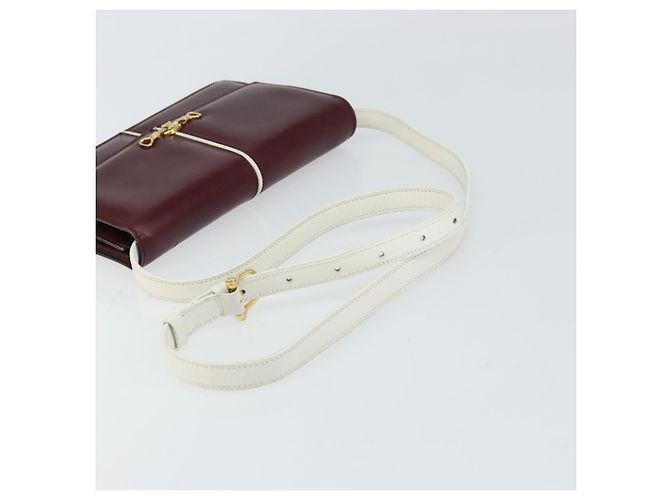Céline Borsa a Spalla CELINE Macadam Horsebit in Pelle Bordeaux Oro Auth 157361 D'oro Bordò - vista 7