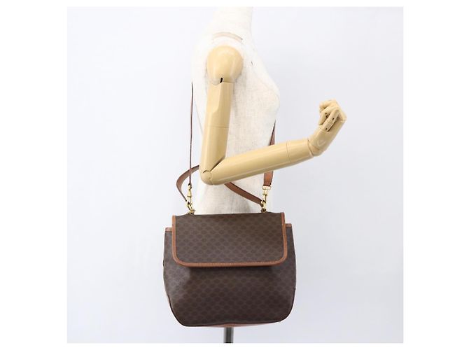 Céline Borsa a mano in tela Macadam CELINE in pelle PVC 2 in 1 marrone oro Auth 157312 D'oro - vista 24
