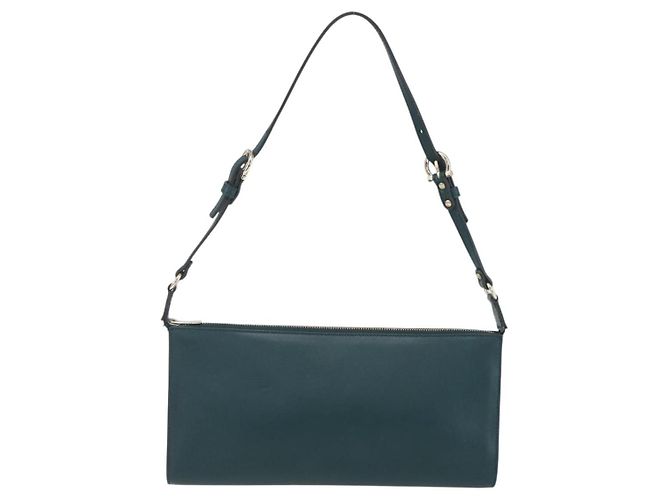 Salvatore Ferragamo Pochette Accessorio Gancini in Pelle Verde Argento Auth 158715 - vista 13