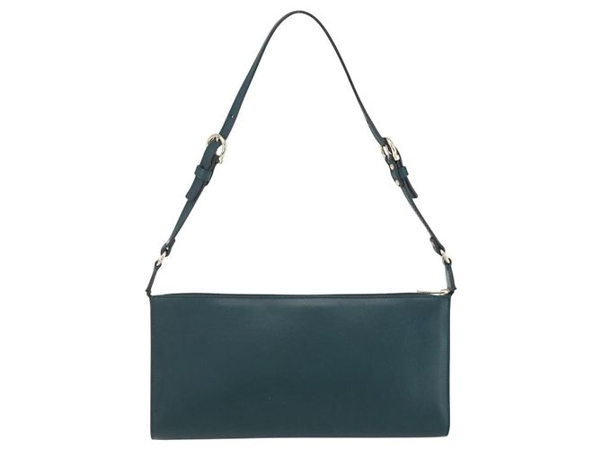 Salvatore Ferragamo Pochette Accessorio Gancini in Pelle Verde Argento Auth 158715 - vista 2