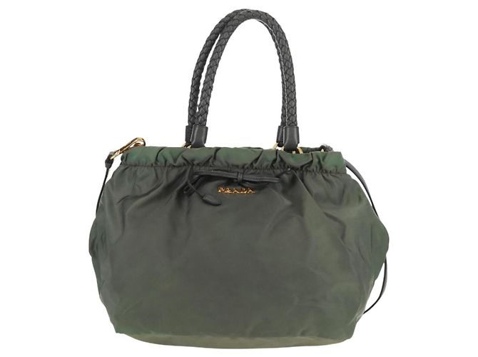 PRADA Borsa a Mano Nylon 2 vie Kaki Oro Auth bs31881 D'oro Cachi - vista 13