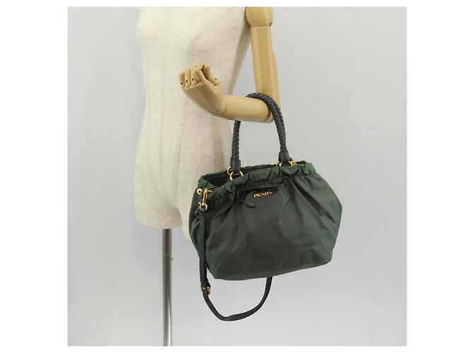 PRADA Borsa a Mano Nylon 2 vie Kaki Oro Auth bs31881 D'oro Cachi - vista 26