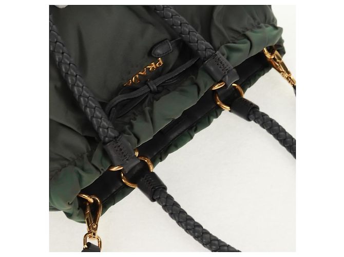 PRADA Borsa a Mano Nylon 2 vie Kaki Oro Auth bs31881 D'oro Cachi - vista 6
