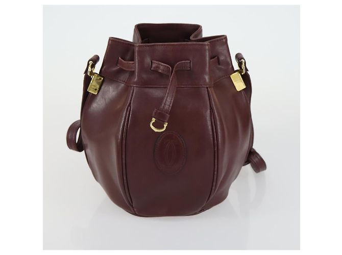 CARTIER Borsa a Spalla Must Line Pelle 5 Set Bordeaux Oro Auth mr1720 D'oro Bordò - vista 12