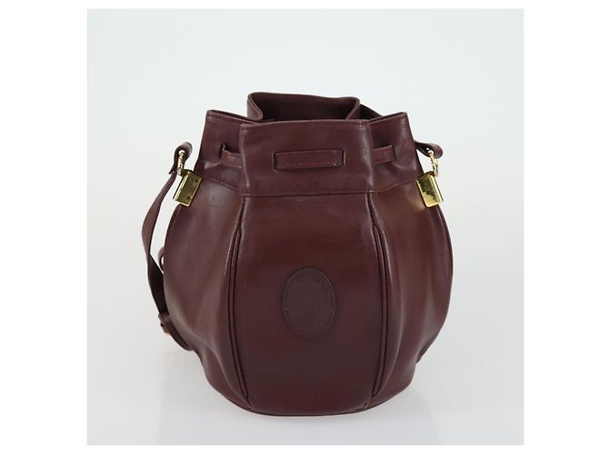 CARTIER Borsa a Spalla Must Line Pelle 5 Set Bordeaux Oro Auth mr1720 D'oro Bordò - vista 13