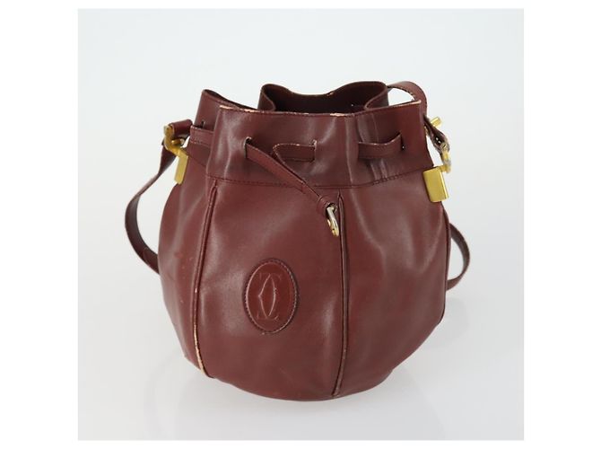 CARTIER Borsa a Spalla Must Line Pelle 5 Set Bordeaux Oro Auth mr1720 D'oro Bordò - vista 17