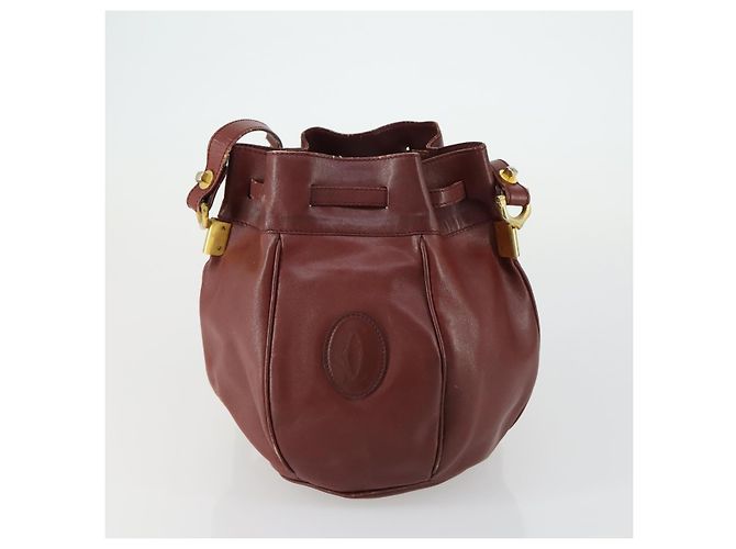 CARTIER Borsa a Spalla Must Line Pelle 5 Set Bordeaux Oro Auth mr1720 D'oro Bordò - vista 18